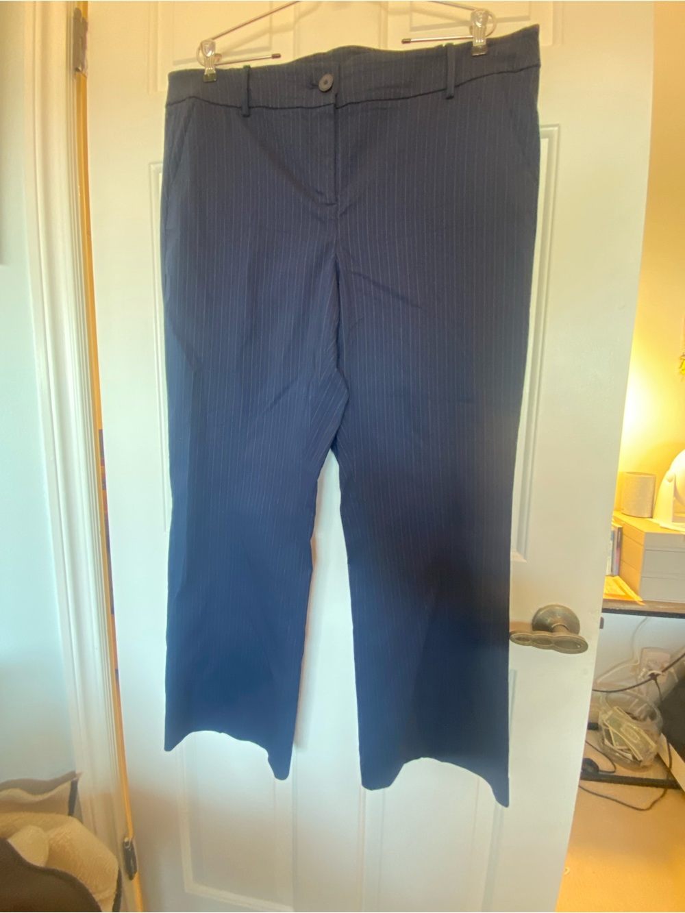 Lane Bryant Navy Pinstripe Straight Leg Pants